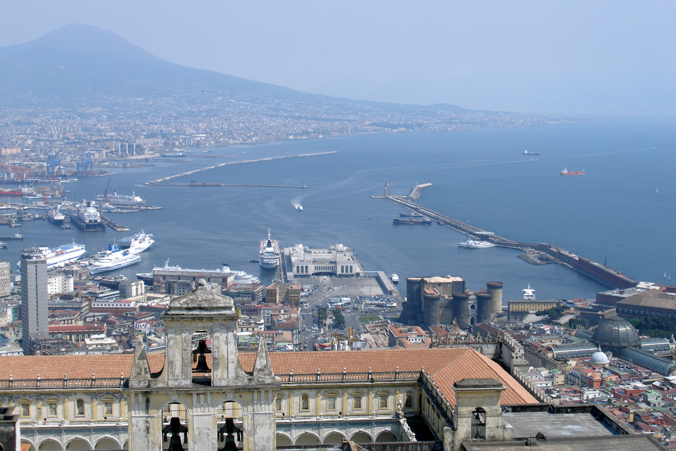 An image of a view over Bay of Naples, Port of Naples and Mt. Vesuvius