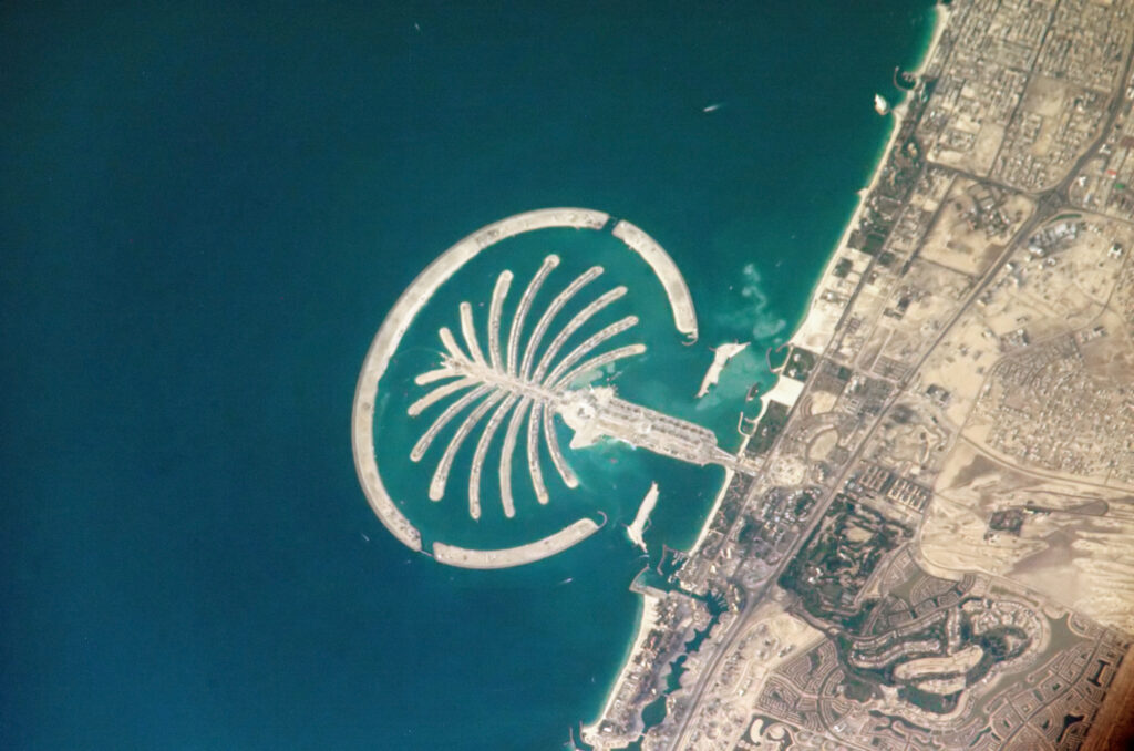 A satellite picture of the Palm Island resort, Dubai