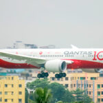 An image of a Qantas Boeing 787-9 Dreamliner with 100th anniversary livery