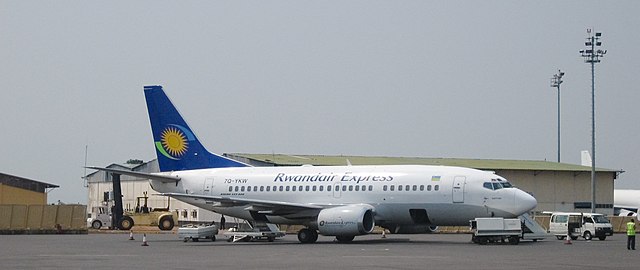 A photo of Rwandair Express plane at Kigali International Airport 