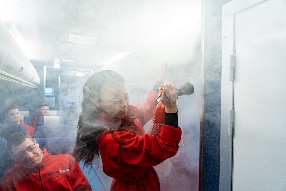 airBaltic Training new entrant Cabin Crew in firefighting
