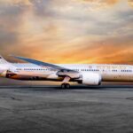 An Etihad-operated Boeing 787 dreamliner on the runway.