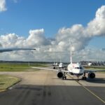 Aircraft lined up at London Heathrow Airport