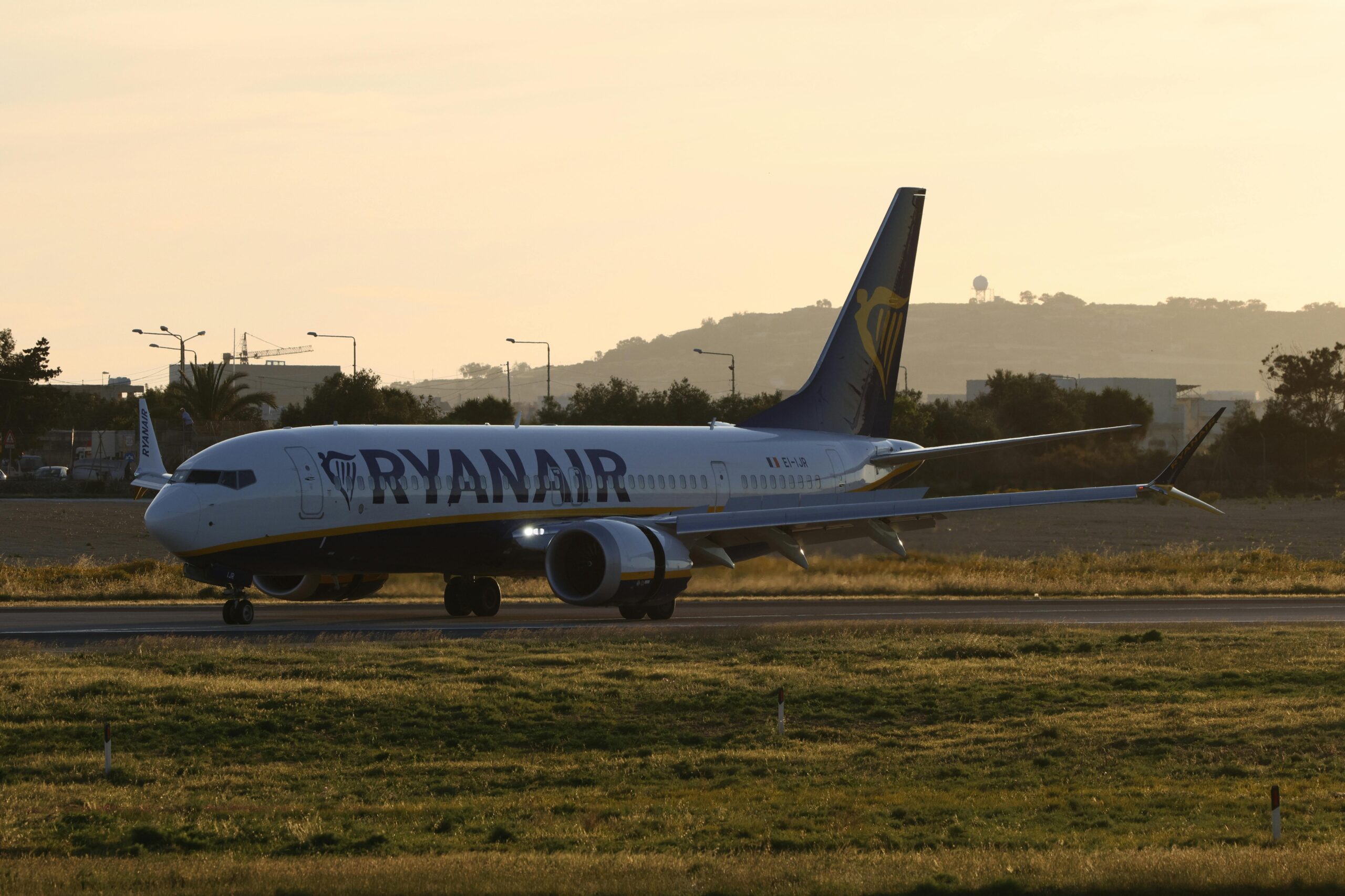 Ryanair aircraft on runway.