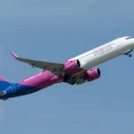 A photo of Wizz Air Aircraft mid-flight