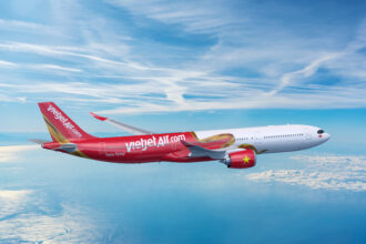 Vietjet's Airbus A330neo widebody aircraft flying in the air