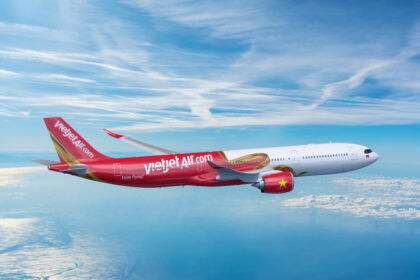 Vietjet's Airbus A330neo widebody aircraft flying in the air
