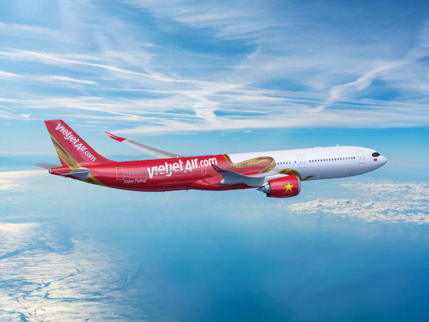 Vietjet's Airbus A330neo widebody aircraft flying in the air