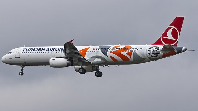 Turkish Airlines A321 Airplane in EuroLeague livery in flight