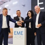 From left to right: Harald Gloy (Chief Operations Officer, Lufthansa Technik), Robert Maślach (Managing Director of Business and CEO, EME Aero), Anneke Troeller (Managing Director of Operations and COO, EME Aero), Michael Schreyögg (Chief Program Officer, MTU Aero Engines)