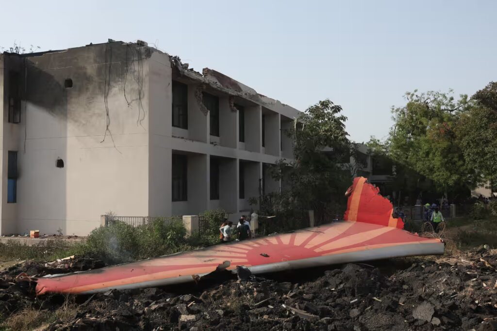 Wreckage of a Boeing 787 Dreamliner lies at the site where the Air India plane crashed in Ahmedabad, India, on Thursday. 