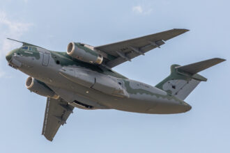 An image of an Embraer KC-390 at the Paris Air Show 2019.