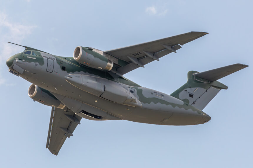 An image of an Embraer KC-390 at the Paris Air Show 2019.