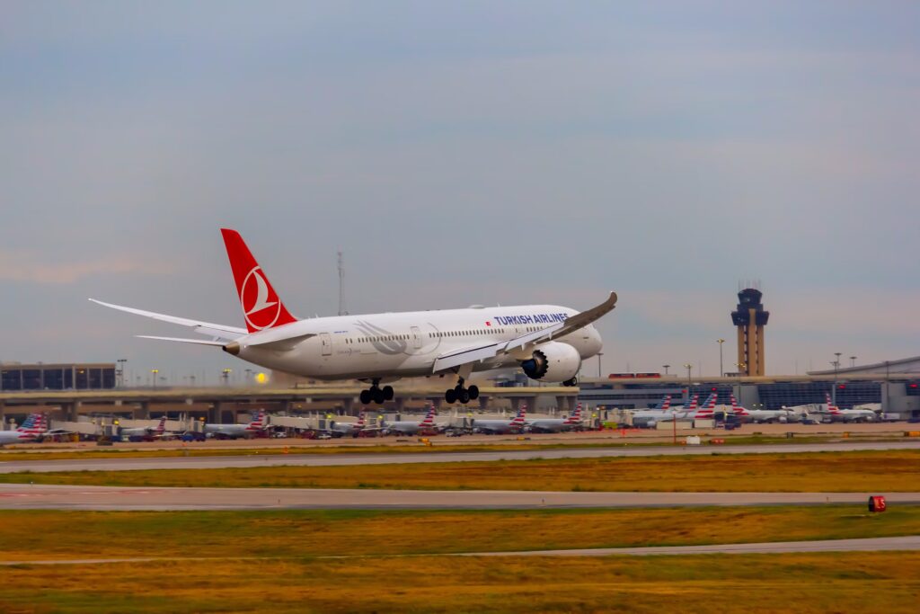 Turkish Airlines jet on route to a destination.