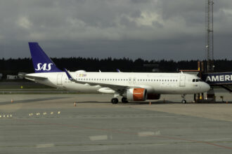SAS A320 neo on the runway