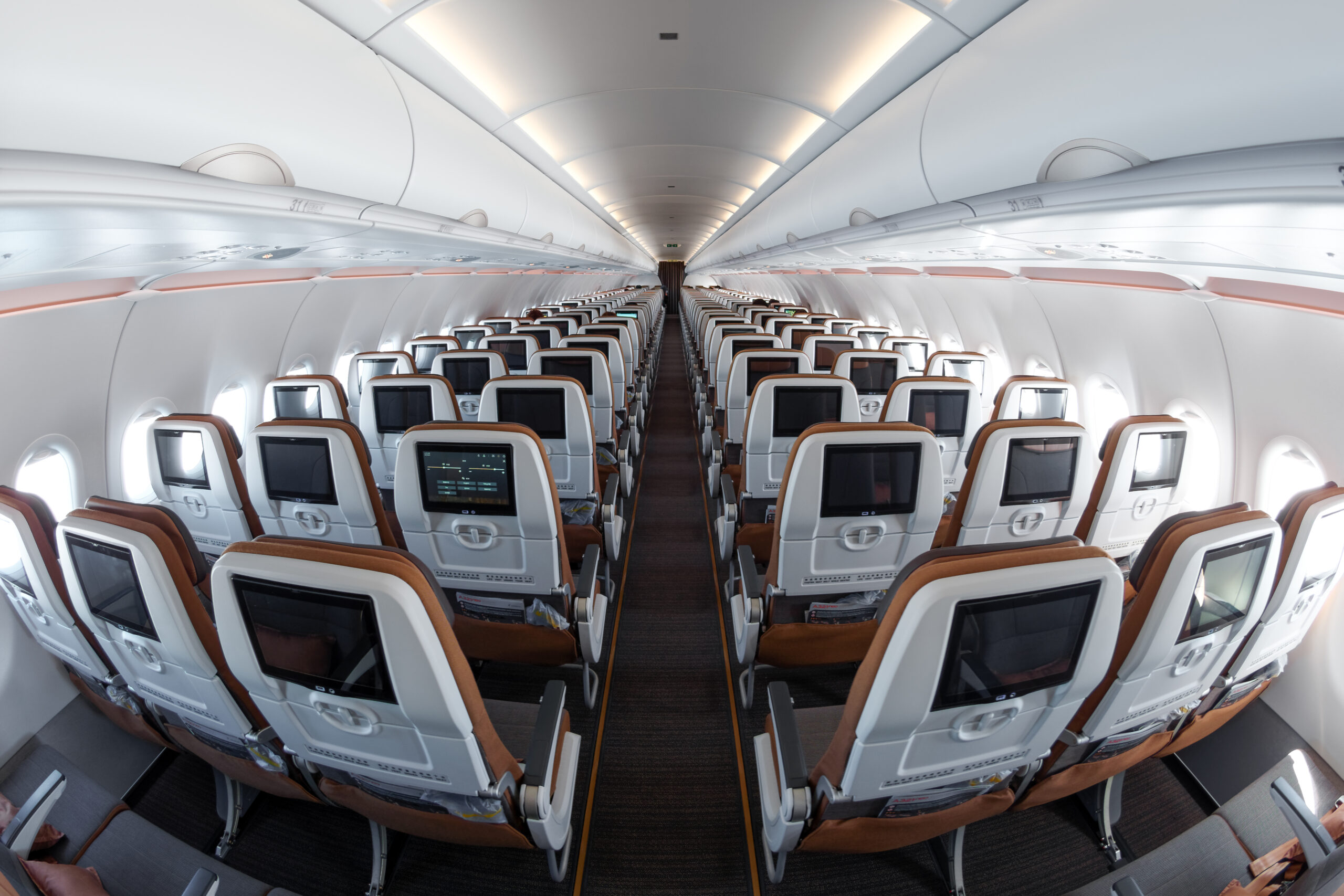 Inside the economy class cabin of a STARLUX Airbus A321-200neo