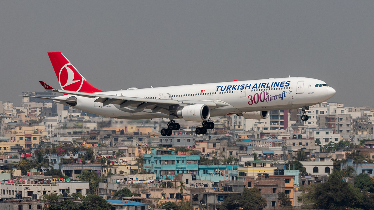 A Turkish Airlines A330-300 with a commemorative livery to celebrate Turkish's 300th aircraft.