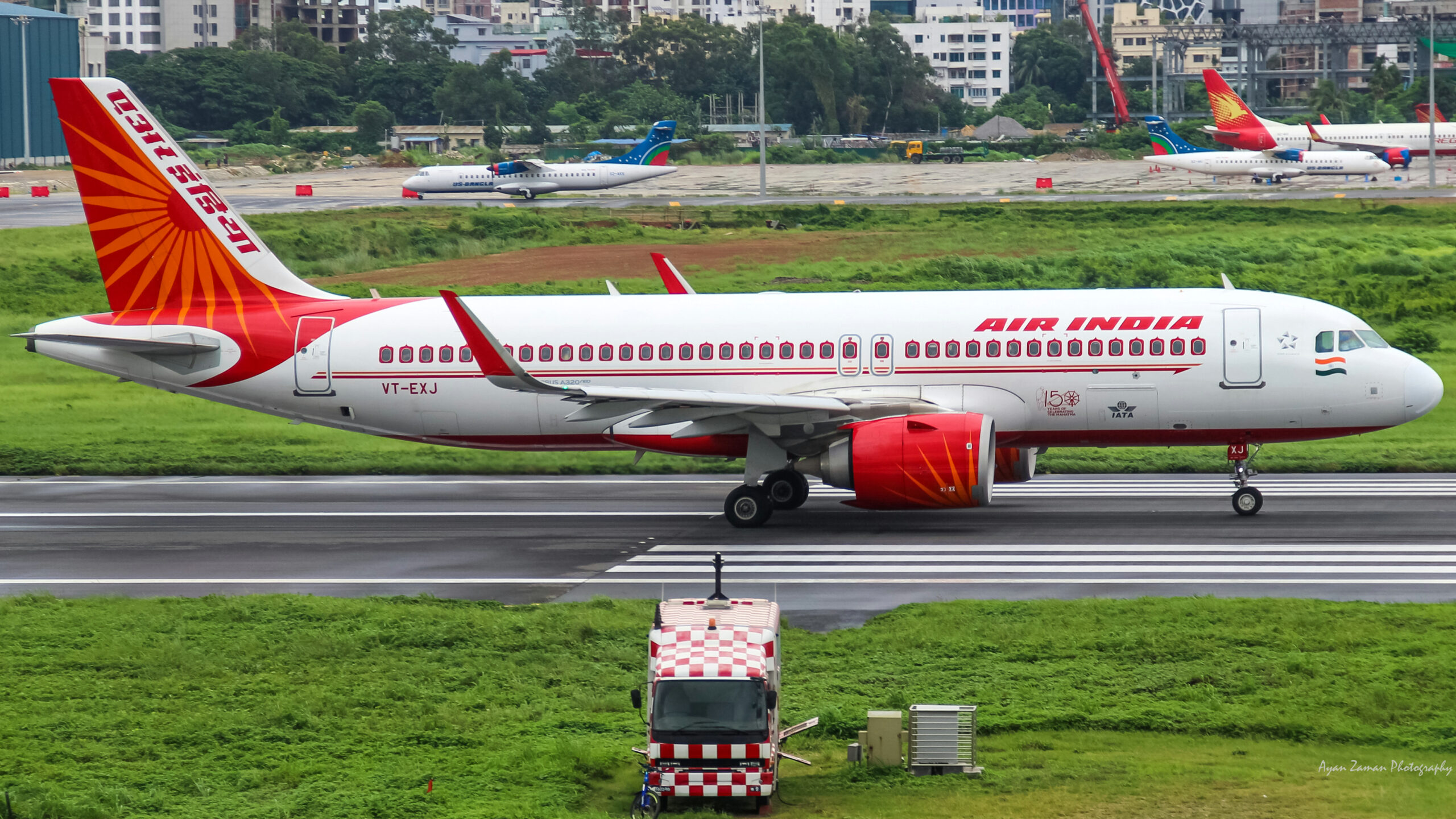 An image of an Air India A320 on the runway.
