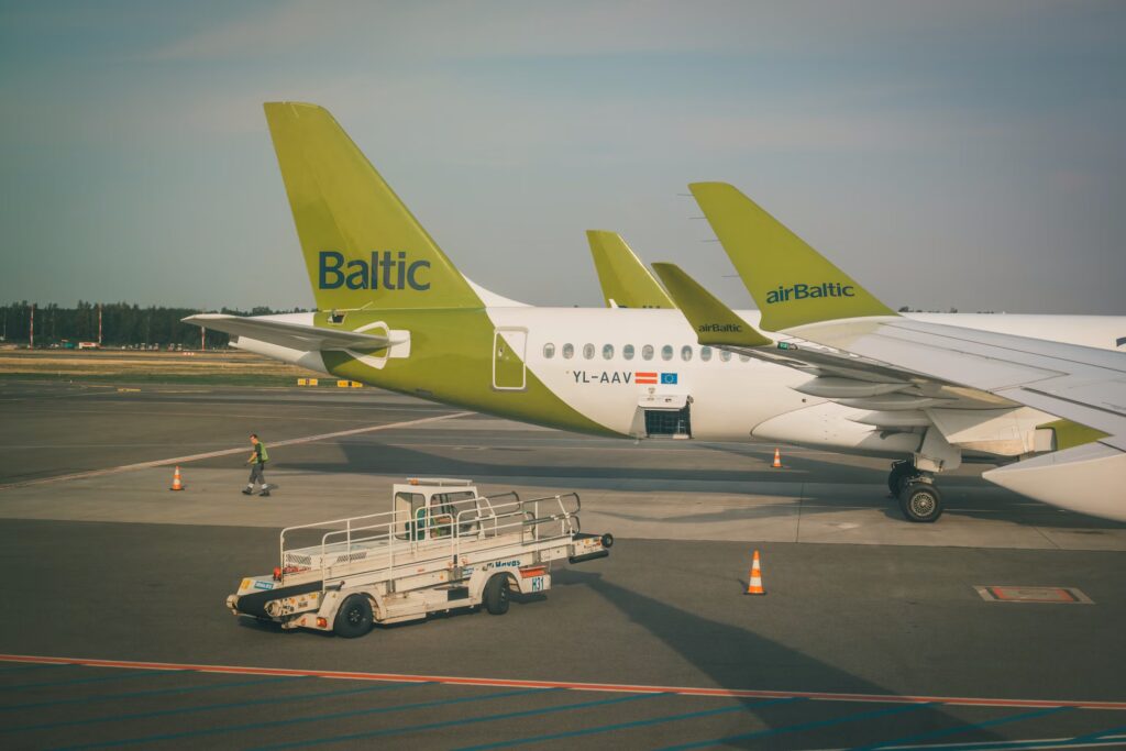 airBaltic jets in the Baltic country of Latvia operating direct routes across the Baltic regions