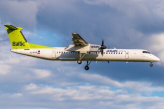 airBaltic jet landing from its route to Germany