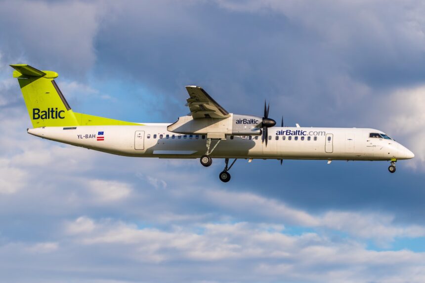 airBaltic jet landing from its route to Germany