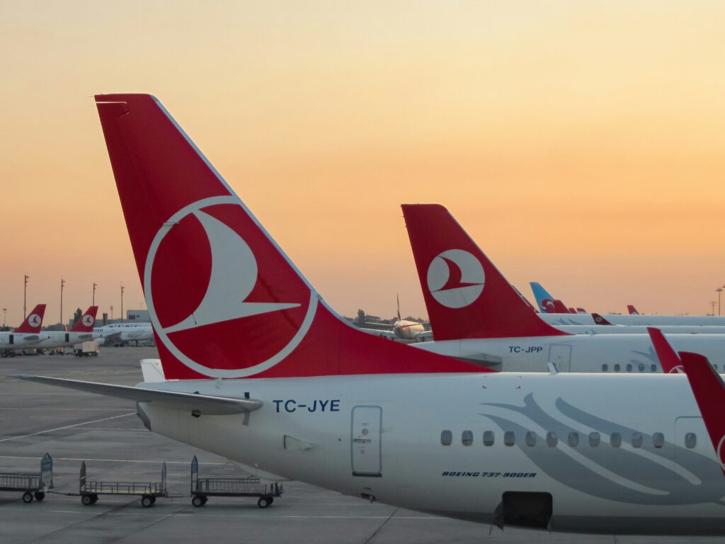 Tails of Turkish Airlines airplanes