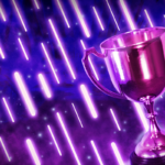 An image of a trophy over a blue and purple background
