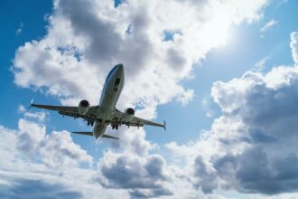 Plane departing Corfu Airport, Greece.