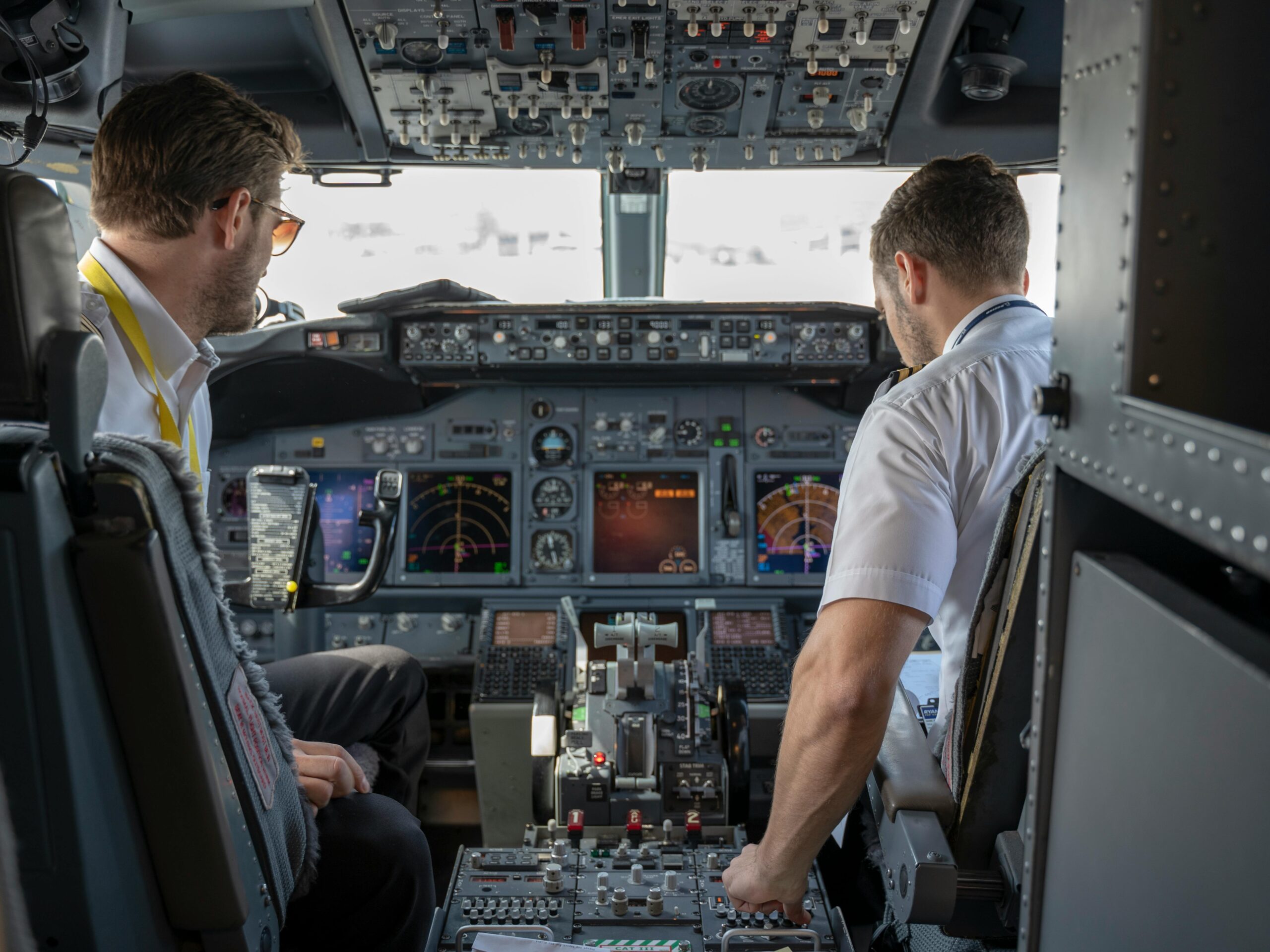 Inside airplane cockpit