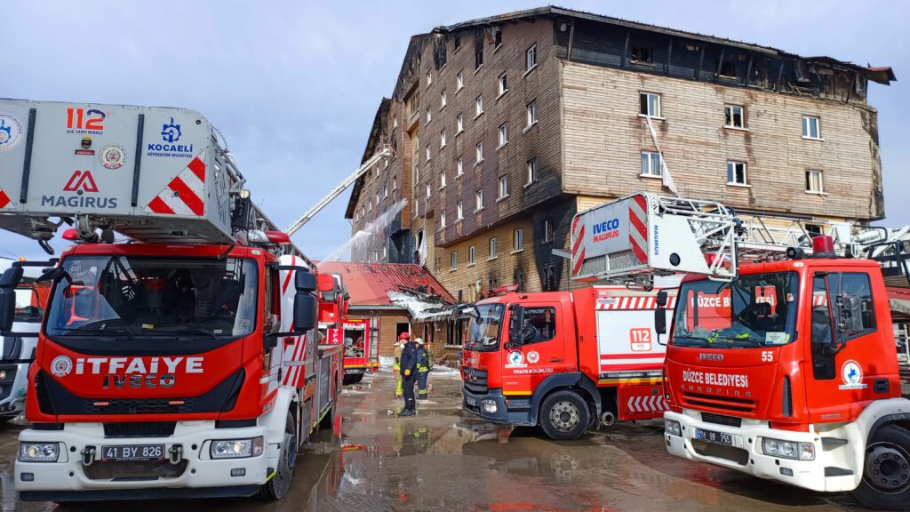 Firefighters extinguishing the flames earlier this year