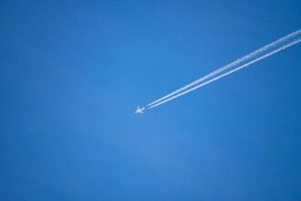 Aircraft flying through the sky