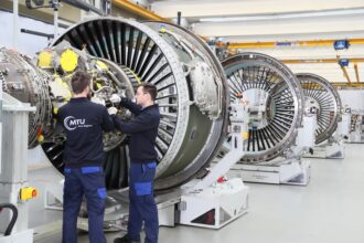 Assembly of Turbofan at MTU Final Assembly Line