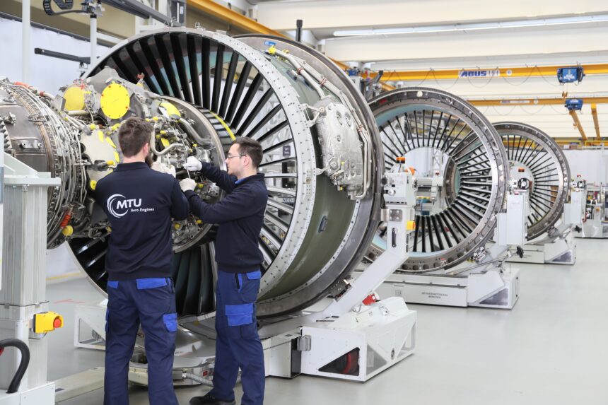 Assembly of Turbofan at MTU Final Assembly Line