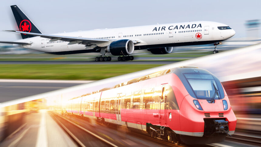 Air Canada aircraft and train