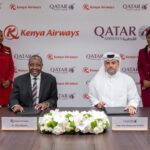 Representatives of Qatar Airways and Kenya Airways signing the Memorandum of Understanding.