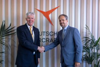 Dan Crowley (Chairman, President and CEO of TRIUMPH) and Nico Neumann (CEO of Deutsche Aircraft)