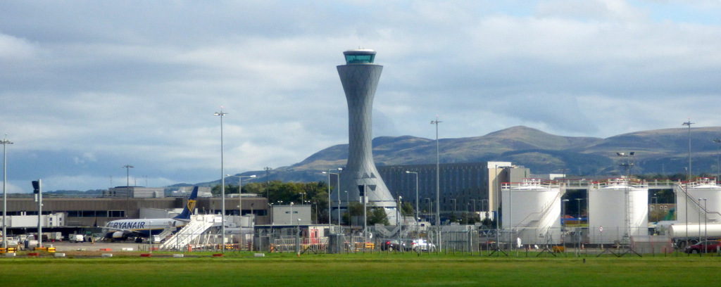 The outside of the airport terminal of Edinburgh Airport.