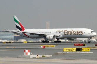 Emirate aircraft on the runway