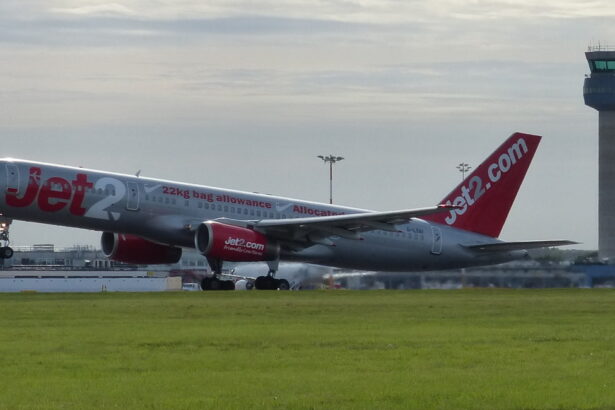 An image of a Jet2 Boeing 757-21B aircraft taking off