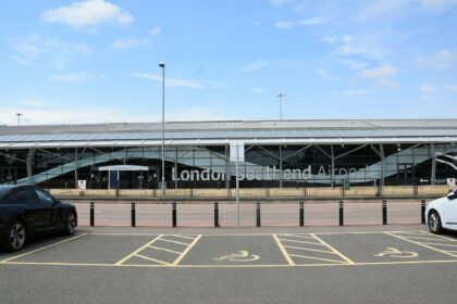 Cars parked in front of the building of London Southend Airport