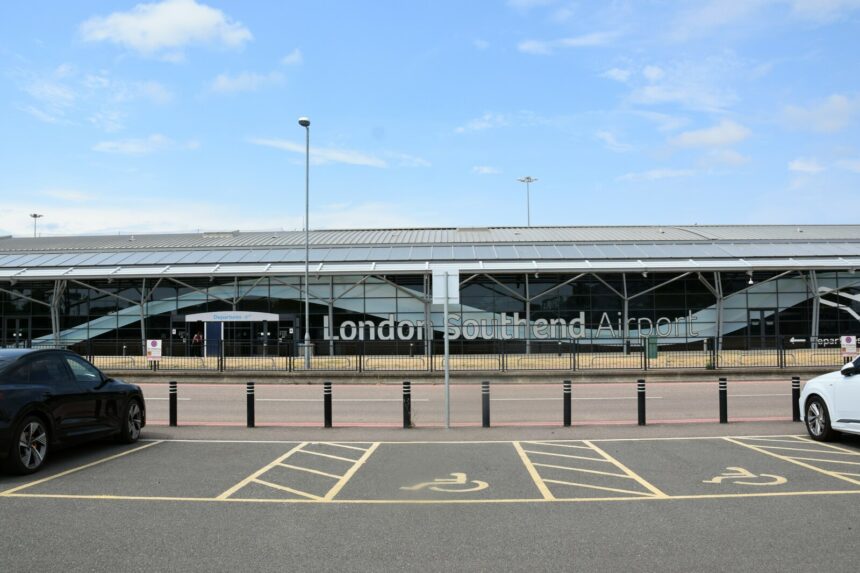 Cars parked in front of the building of London Southend Airport
