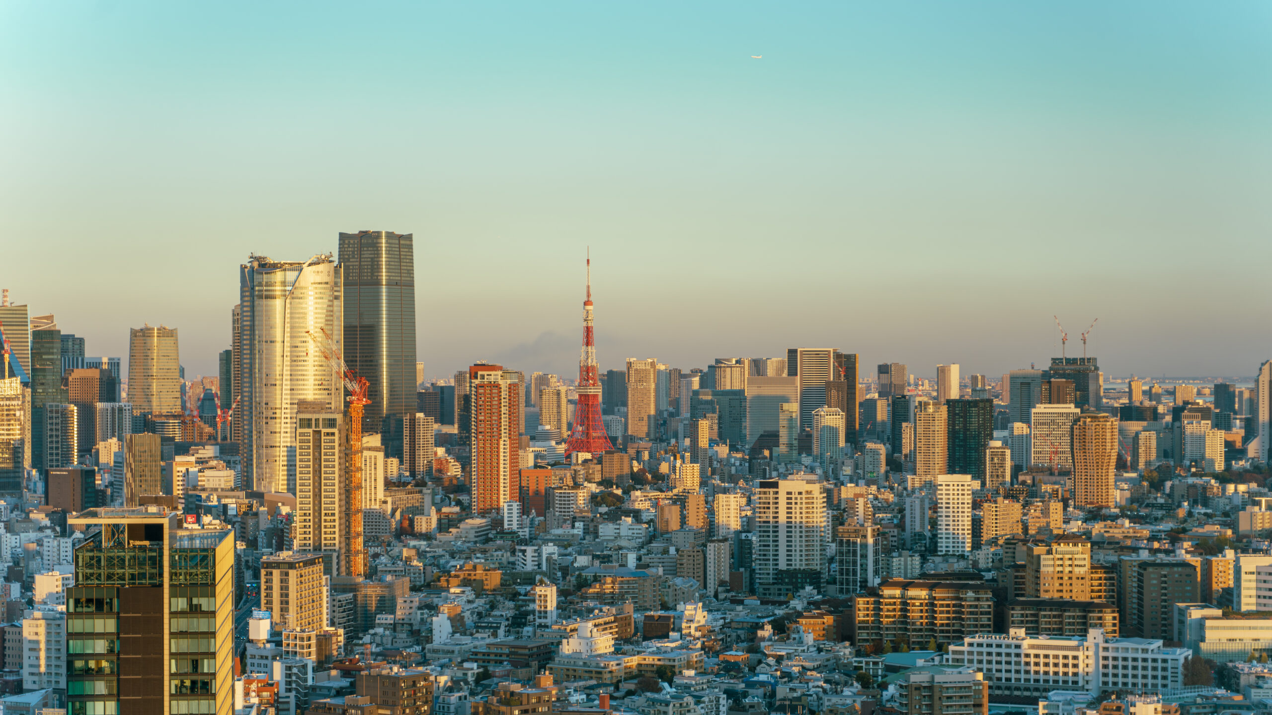 An image of Minato City in Tokyo, Japan, with many skyscrapers and Tokyo Skytree in the distance.