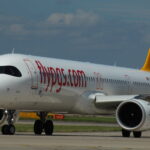 A Pegasus Airlines A321-251N on the tarmac at Manchester Airport.
