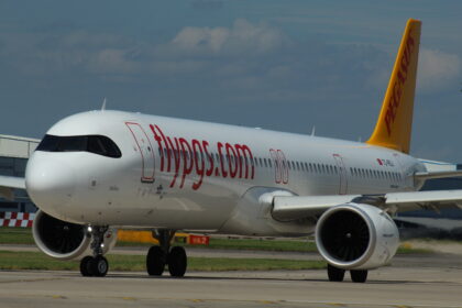 A Pegasus Airlines A321-251N on the tarmac at Manchester Airport.