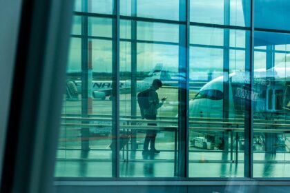 Waiting for a flight while on a phone