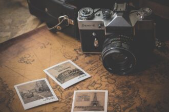 A camera with images of travel