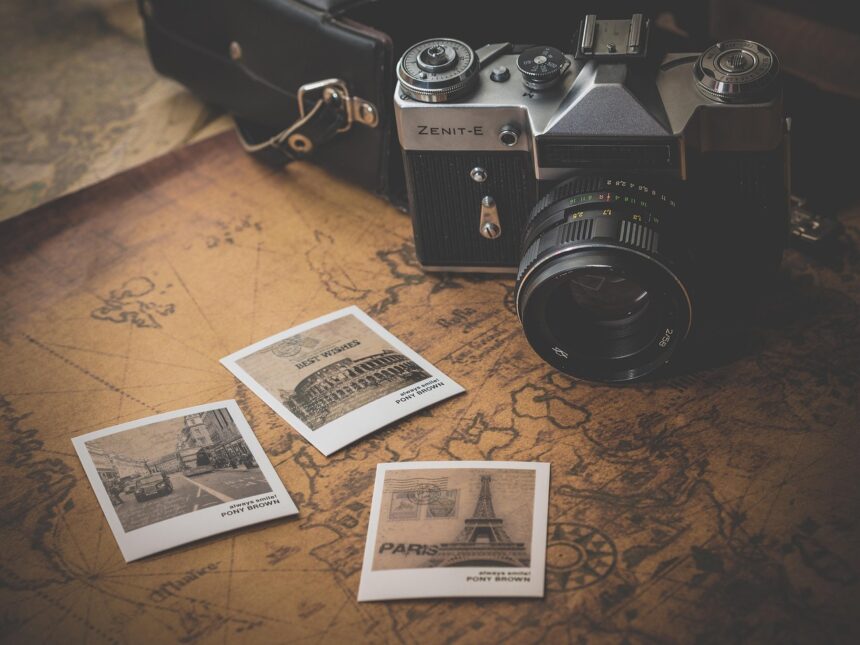 A camera with images of travel