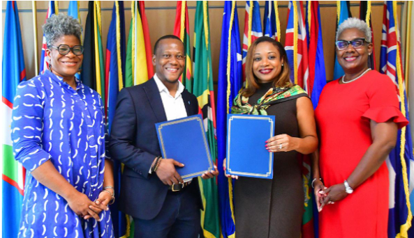 Signing of a Memorandum of Understanding (MoU) between the Caribbean Tourism Organisation (CTO) and Conservation International (CI) - from left to right: Thérèse Yarde, Caribbean Fellow/Senior Director, Caribbean SIDS Programming at CI; Kelvin Alie, Senior Vice President, Field Programs at CI; Dona Regis-Prosper, Secretary-General and Chief Executive Officer at CTO; and Sharon Banfield-Bovell, Director of Resource Mobilisation and Development at CTO