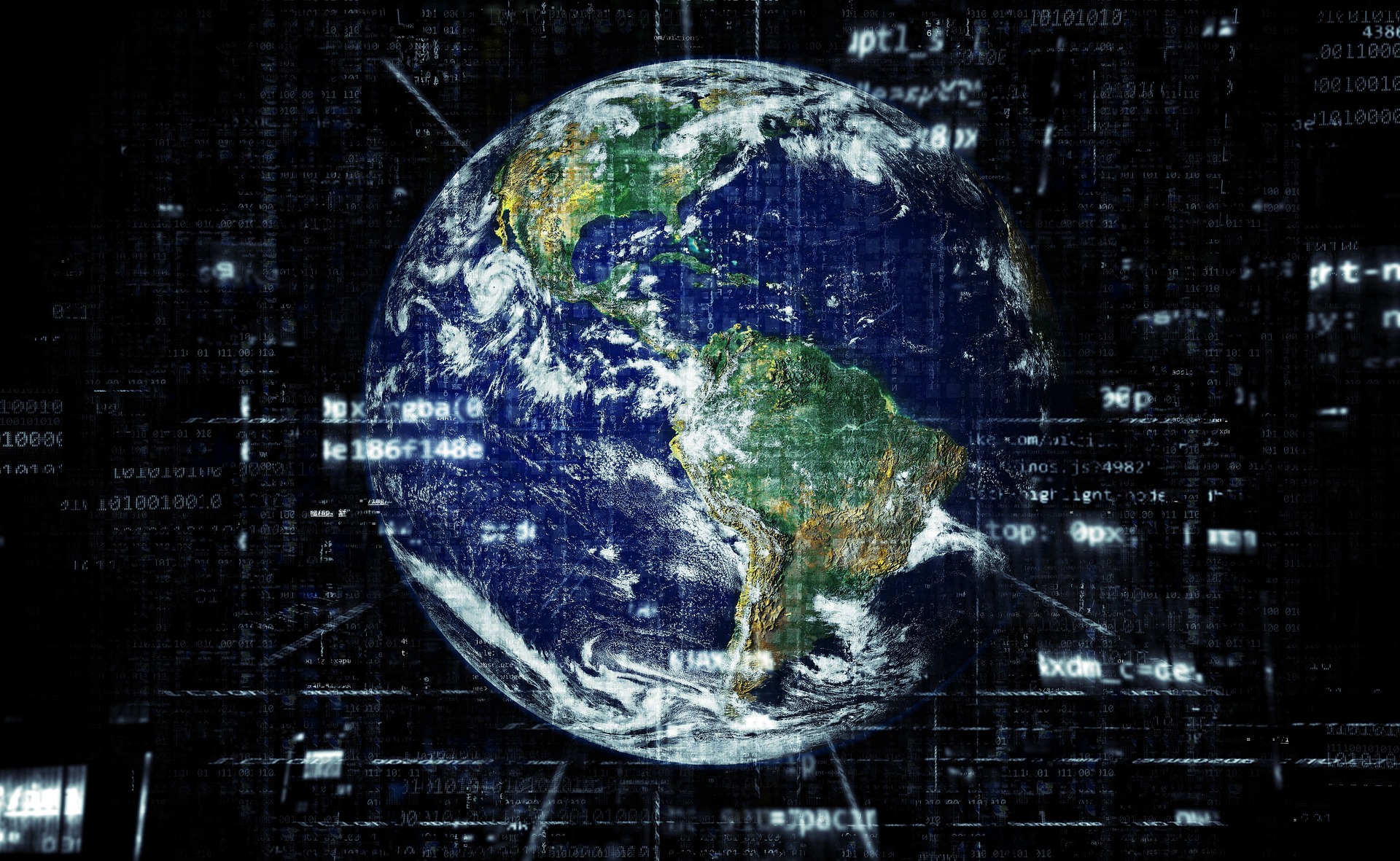 Planet Earth with digital code overlay