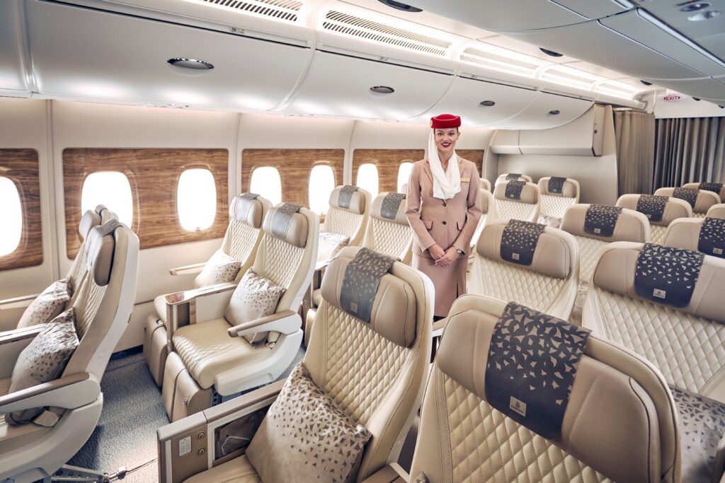 Emirates premium economy cabin on retrofitted Boeing 777